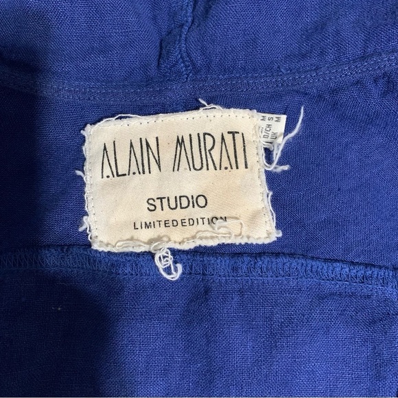 Alain Murati Studio Blue Gold Oversized 100% Linen Shacket with Hoodie Size M - Picture 12 of 14